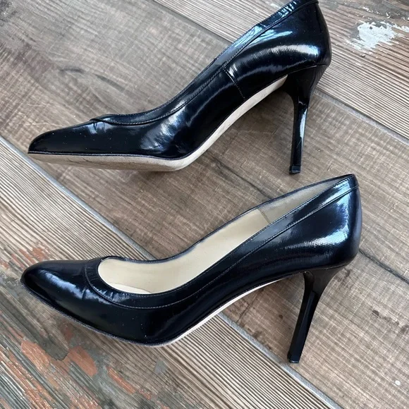 EUC JIMMY CHOO Black Patent Leather high heel pumps, size 38 7.5 Like New - Picture 3 of 10